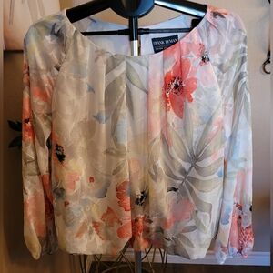 Frank Lyman Design Sheer Floral Blouse - Cream, Coral, Soft Green